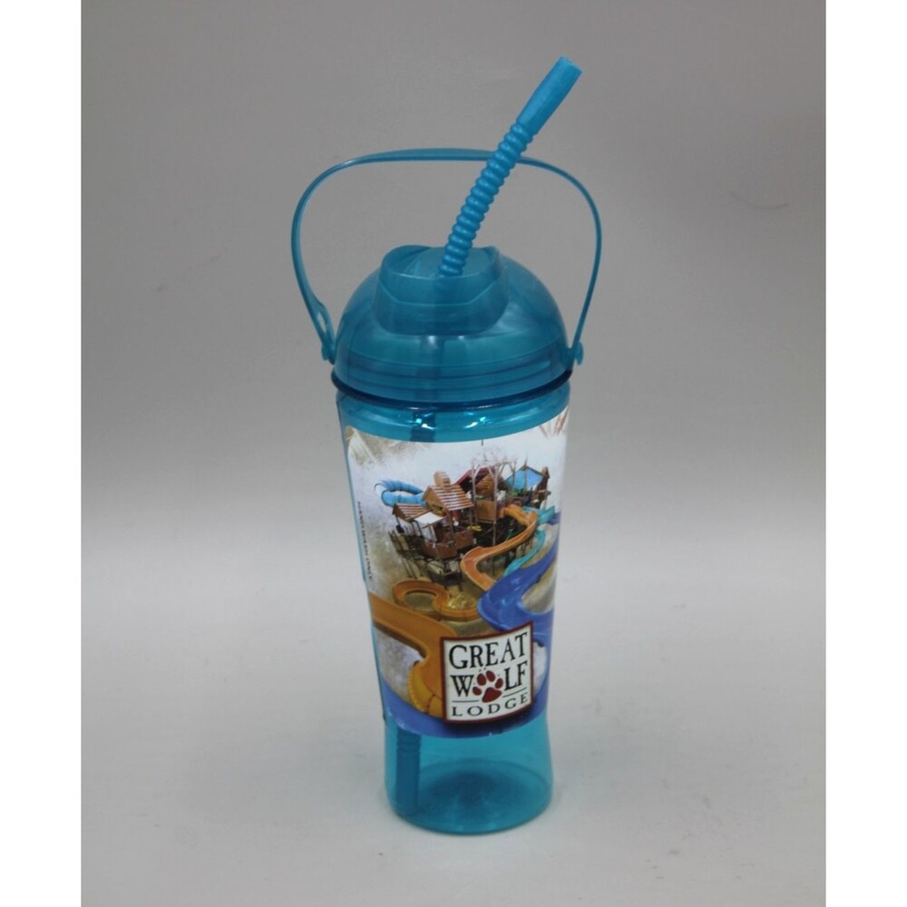 Great Wolf Lodge Large Souvenir Whirley Cup w/ Lid Handle & Straw Blue Fun Gift